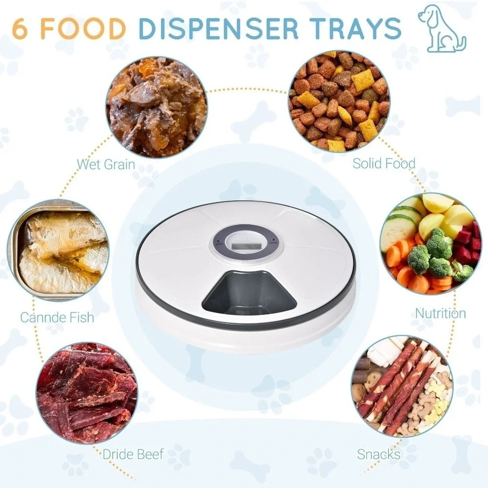 PawHut Automatic Pet Feeder 6 Meal Digital Timer Cat Dog Food Dispenser D08-027